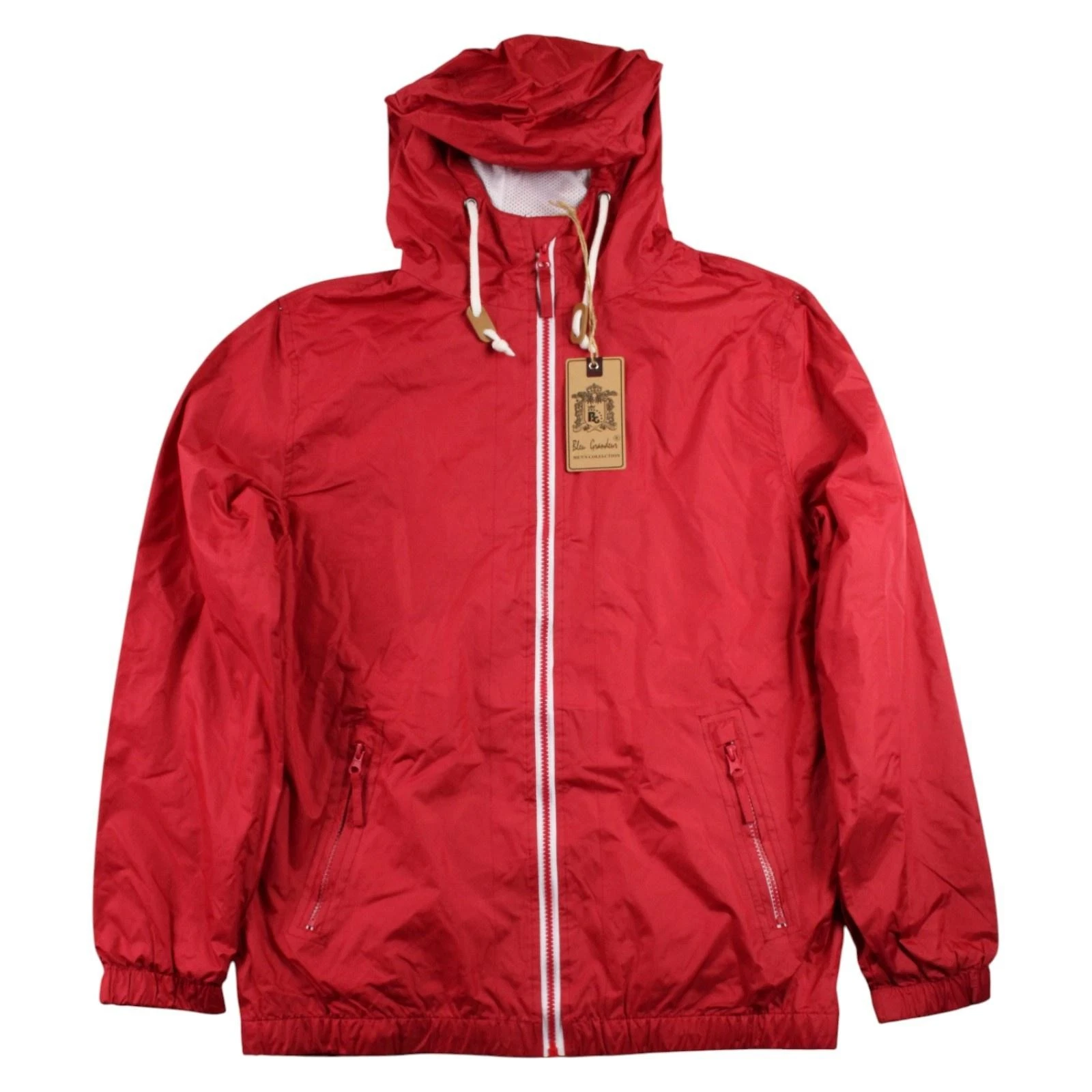 Bleu Grandeur Jacket Mens M Red Hooded Windbreaker Mesh Lined Rain Coat $75 NEW
