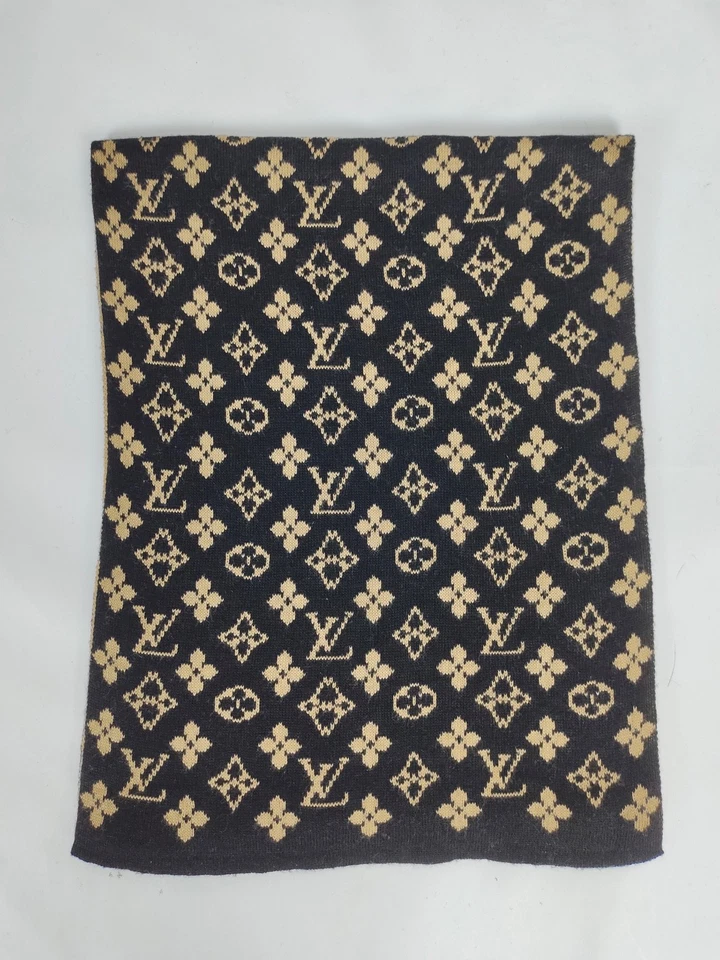 Louis Vuitton genuino vintage negro/beige lana invierno bufanda bufandas Foto 3 de 4