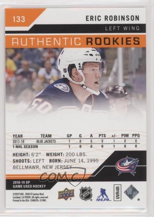 2018 SP Game Used Authentic Rookies Orange Rainbow /100 Eric Robinson Rookie RC - Image 2 of 2