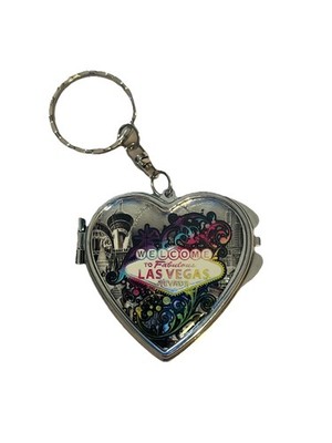 Las Vegas Nevada Souvenir Heart Shaped Double Mirror Keyring - NOS