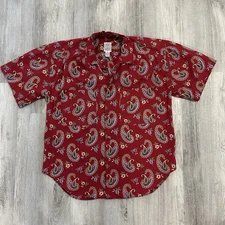 VTG J.G. Hook Paisley Western Button Down Short Sleeve Shirt Womens 8 Red Rodeo