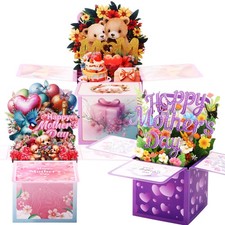 3 Pcs Pop up Mother's Day Cards 3D Flowers Heart Shaped Pop up Card Happy Mother