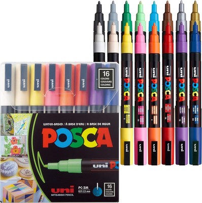 uni POSCA PC-3M Water-Based Paint Markers, Reversible Fine Tip (0.9-1.3mm), Asso