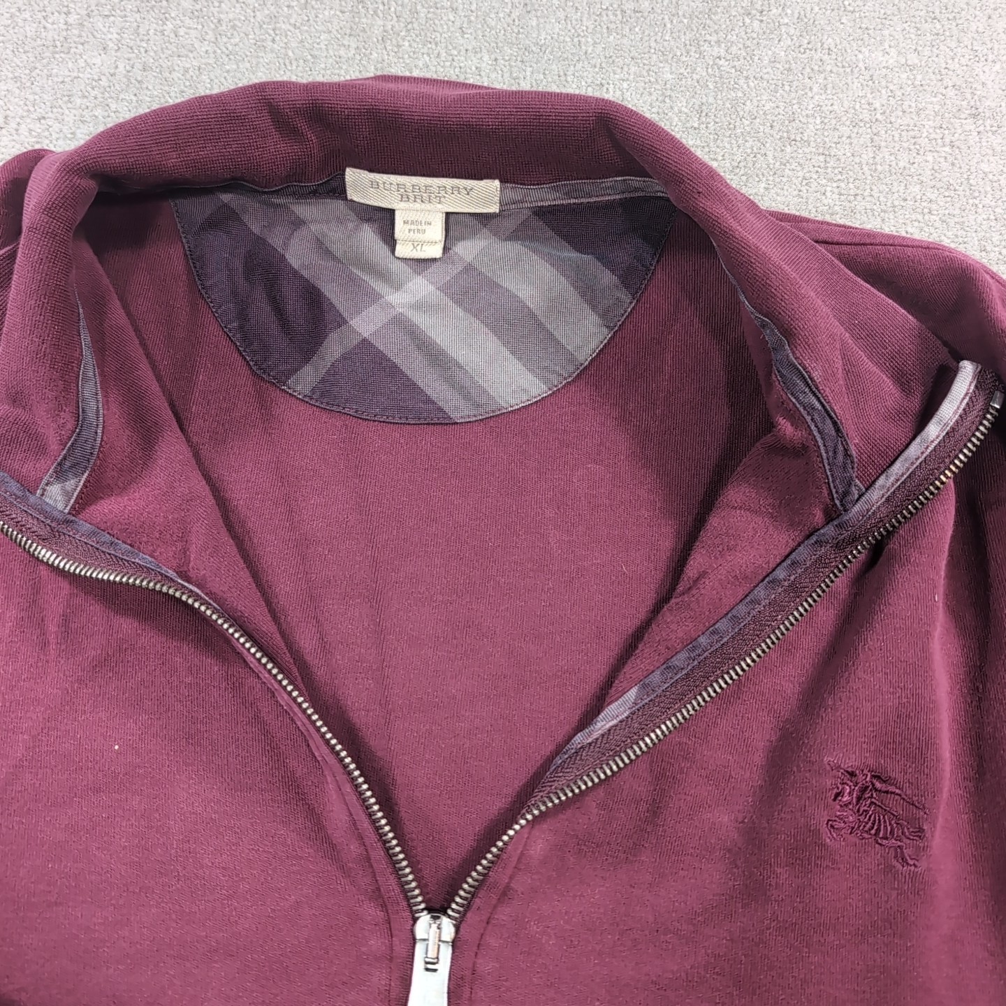 Burberry Quarter Zip Pullover Solid Red Maroon Sw… - image 2