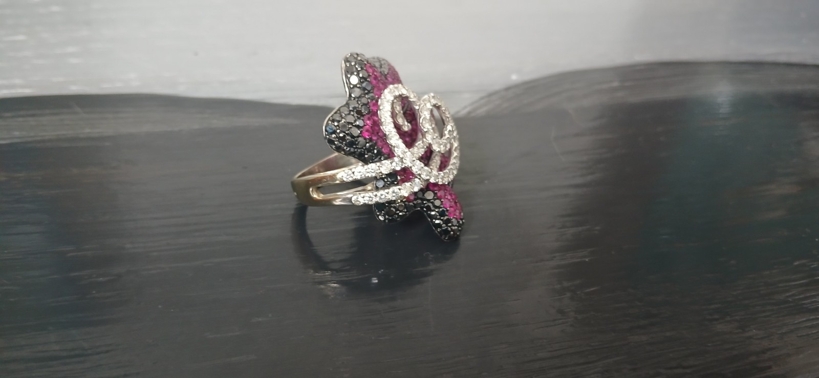 18K solid gold spectacular Ruby and Diamond Flowe… - image 8