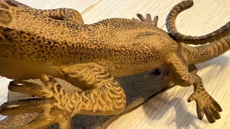 Vintage iguana heavy metal Lizard Door Knocker Patina india global views bronze 