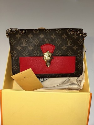 Louis Vuitton Monogram Brown/Red Small Shoulder Bag Chain Strap Dust Bag Box