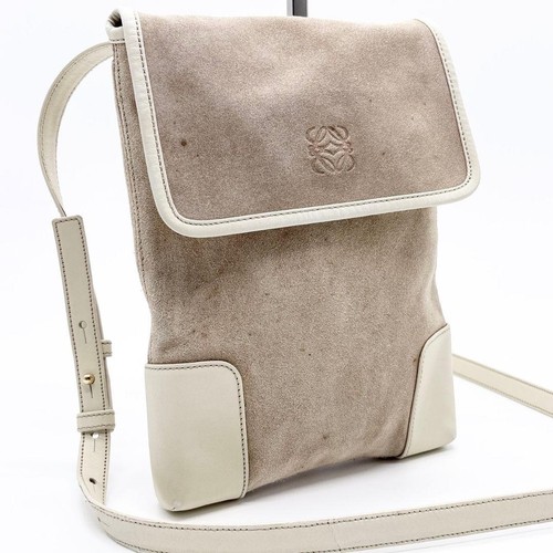 LOEWE Anagram Suede Shoulder Bag Beige Used Japan
