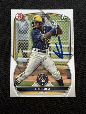 Luis Lara 2023 Bowman Prospect #BP-100 Card 1st Milwaukee Brewers Autograph COA