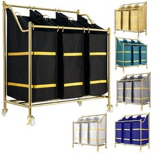 LUXURY STYLE Laundry Hamper, 3-Section Rolling Laundry Sorter Cart with Wheel...