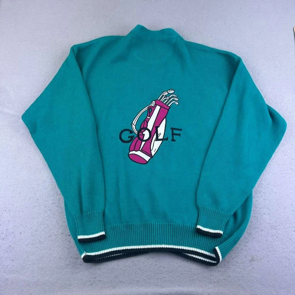 VTG Players Van Heusen Sweater Mens XL Green V Neck Elbow Patch Golf Cardigan - Image 4 of 4