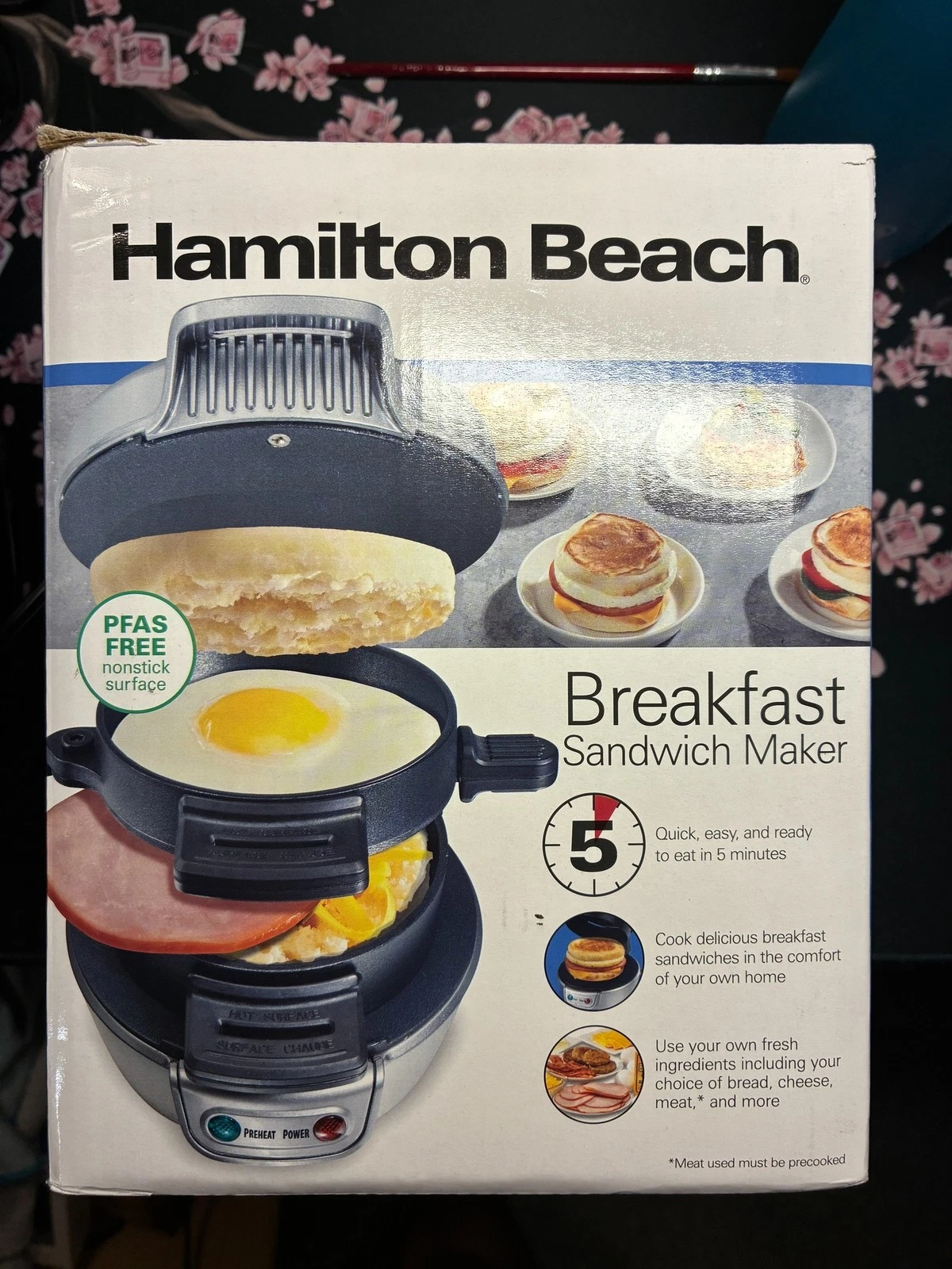 Hamilton Beach Breakfast Sandwich Maker New PFAS-Free Nonstick 5 Min Cook