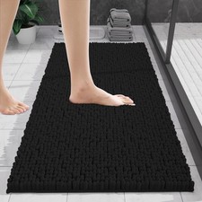 wyewye Bath Mat 40x60cm - Chenille Non-Slip 40 x 60 cm (Rectangular), Black