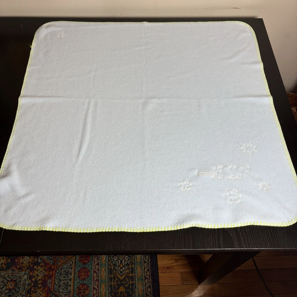 IKEA Fleece Baby Blanket Light Blue Green Stitching Alligator/Crocodile Flowers - Image 2 of 4