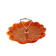 Vintage Orange Poppy Color Ceramic Nut Candy Dish With Handle CA Pottery USA MCM