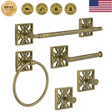 5 PC Vintage Brass Bathroom Accessories Set, Wall Mounted   Towel Racks for B...