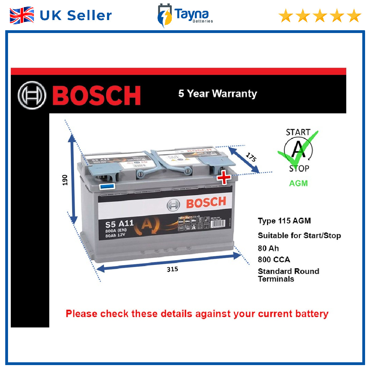 AGM Car Battery fits OPEL ANTARA VIVARO CASCADA INSIGNIA VECTRA Bosch