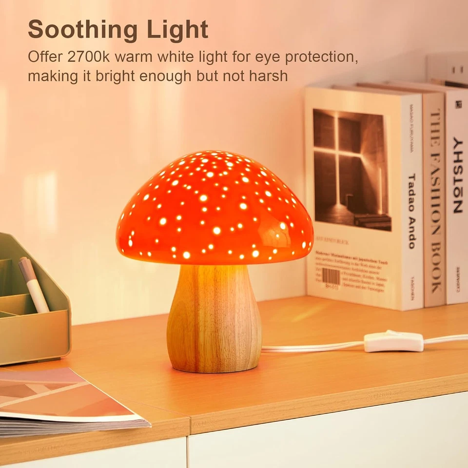 Грибная лампа, керамическая прикроватная настольная лампа для спальни тумбочка, ретро винтаж - Изображение 4 из 4