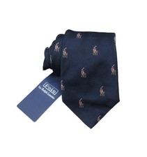 Polo Ralph Lauren Men's Navy Blue Riding Pony 3.25" Silk Tie 125 Made in Italy