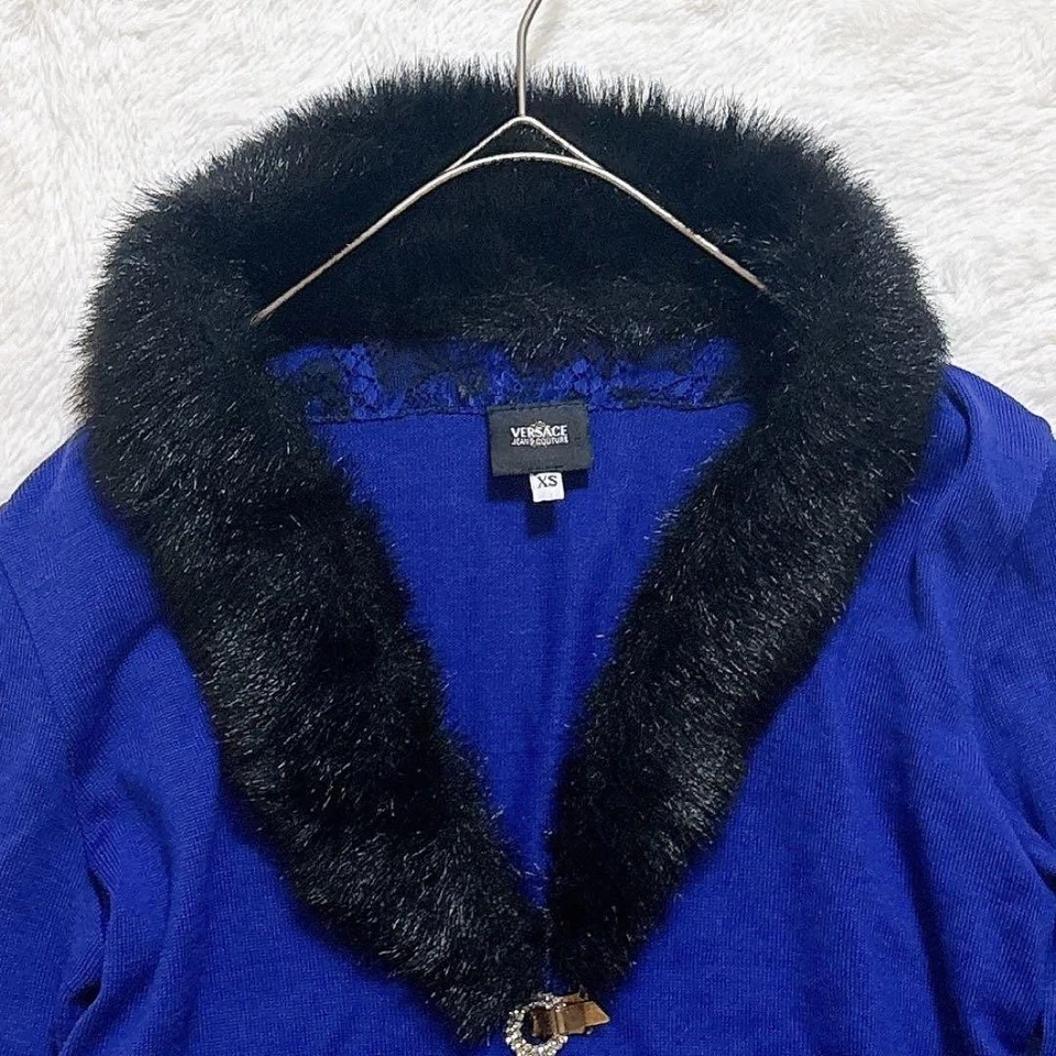 Cárdigan Gianni Versace cuentas de piel, azul, para mujer, talla XS, de Japón, i22436 Foto 3 de 4