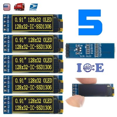 5pcs 0.91'' 128x32 IIC I2C Yellow OLED Display Module DC3.3V 5V 128*32 Arduino