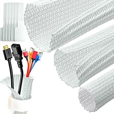 Image of White Cable Tidy Sleeve(Length 10ft, Diameter 1/2 to 1 Inch Expandable), Braided