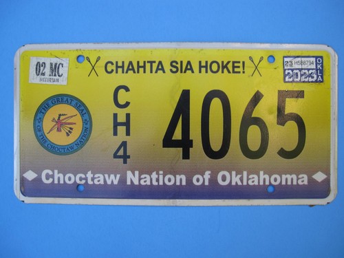 Choctaw Nation of Oklahoma license plate, CH 4, 4065, says Chahta Sia Hoke!