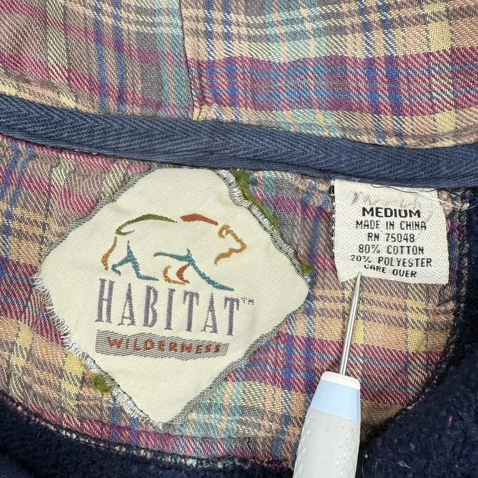 Moletom com capuz vintage anos 90 Habitat Wilderness bordado lobo xadrez forrado azul marinho - Imagem 3 de 4