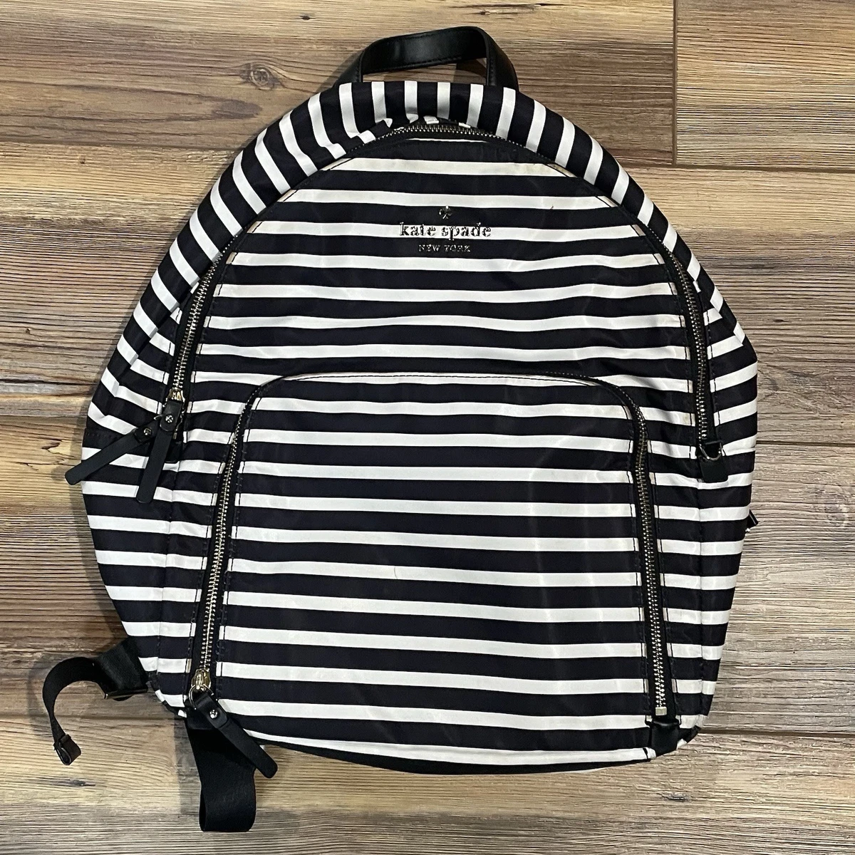 Kate Spade Black and White Striped Mini Backpack Kate Spade Black & White Striped Mini Backpack OS Zip  main image 2