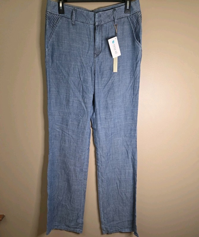 Women's Linen Jean Pants Wide Leg Medium Wash Size 29 Relaxed Dressy Chic