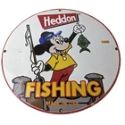 Vintage Heddon Fishing Tackle Sign - Mickey Mouse Gas Pump Porcelain Sign