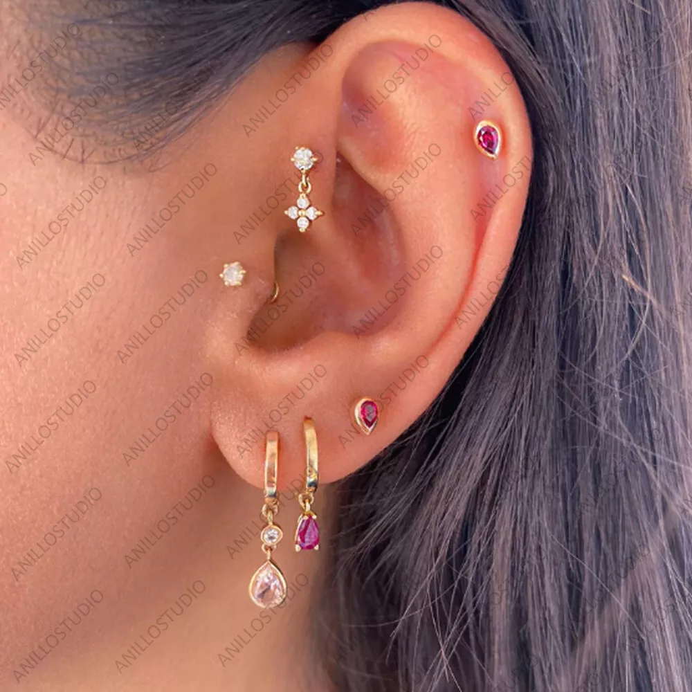 Tragus Piercings in 925 Sterling Silver and gold color