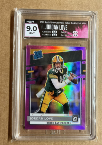 JORDAN LOVE 2020 DONRUSS OPTIC PINK PRIZM RATED ROOKIE #154 RC HGA 9 MINT - Picture 1 of 11