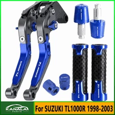 Blue For SUZUKI TL1000R 1998-2003 CNC Handle Grips Cap Brake Clutch Lever Set