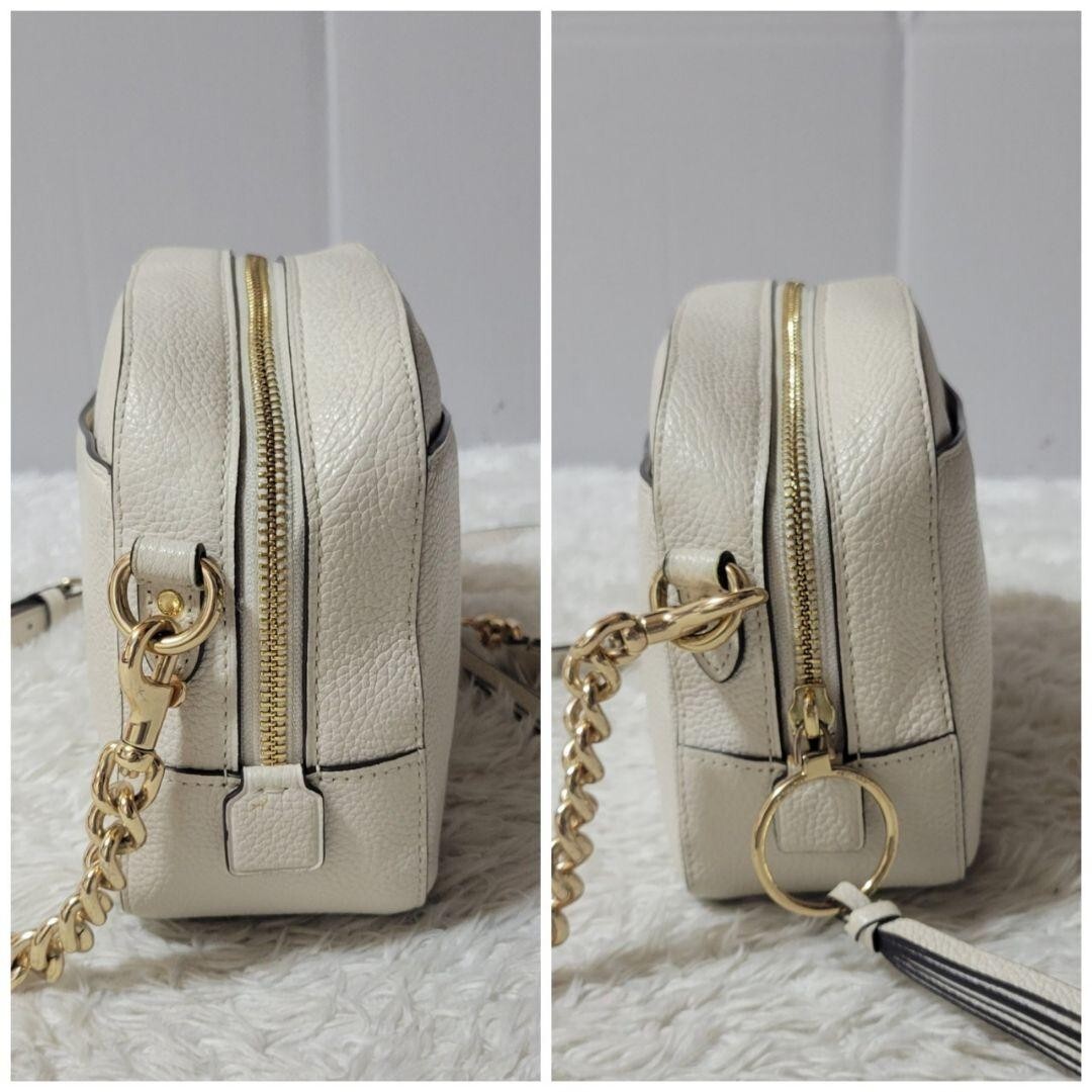 coach 29411 Camera Bag Crossbody white Pebble Leather Tassel