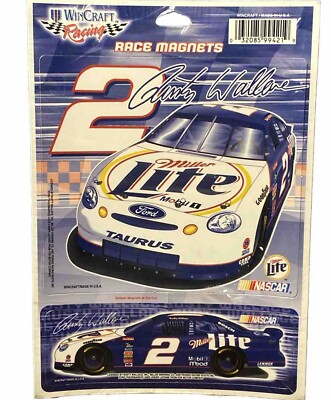 VINTAGE Miller Lite NASCAR #2 Ford Car RUSTY WALLACE Refrigerator Magent Set 90s