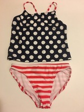 2-Piece Op Girl Swim Suit Tankini Set XL 14-16 Swimwear Polka Dot Blue UPF 50