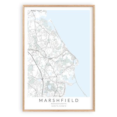 Marshfield Massachusetts Map Print Unframed, Massachusetts Home Decor