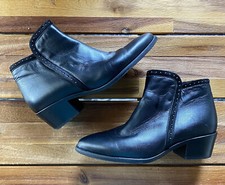 Italeau Miralda Leather Black Boot Studded Ankle Bootie Eur Sz 37, 6.5 Handmade