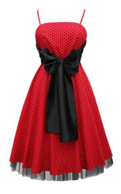 Rot schwarz gepunktet Rockabilly Vintage Cocktail Party Abend Abschlussball Kleid Gr 8