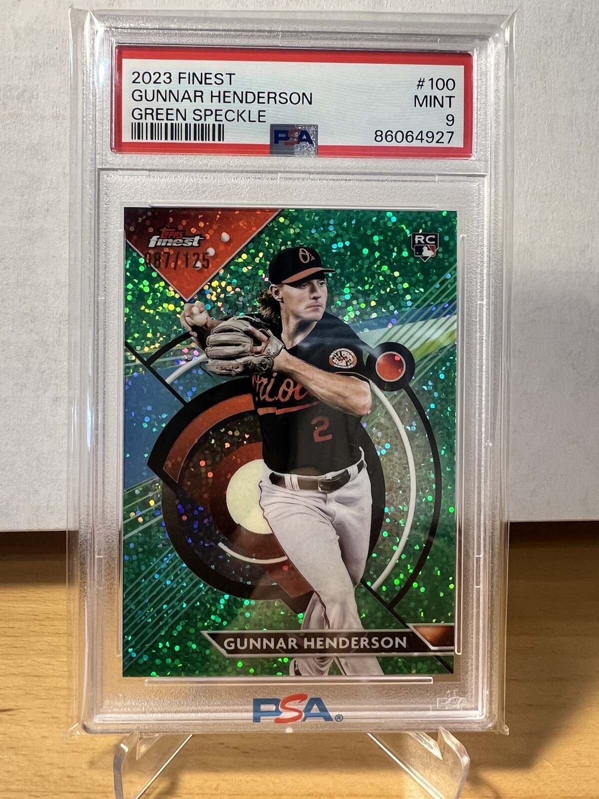 Gunnar Henderson 2023 Finest Green Speckle RC Refractor #087/125 PSA 9