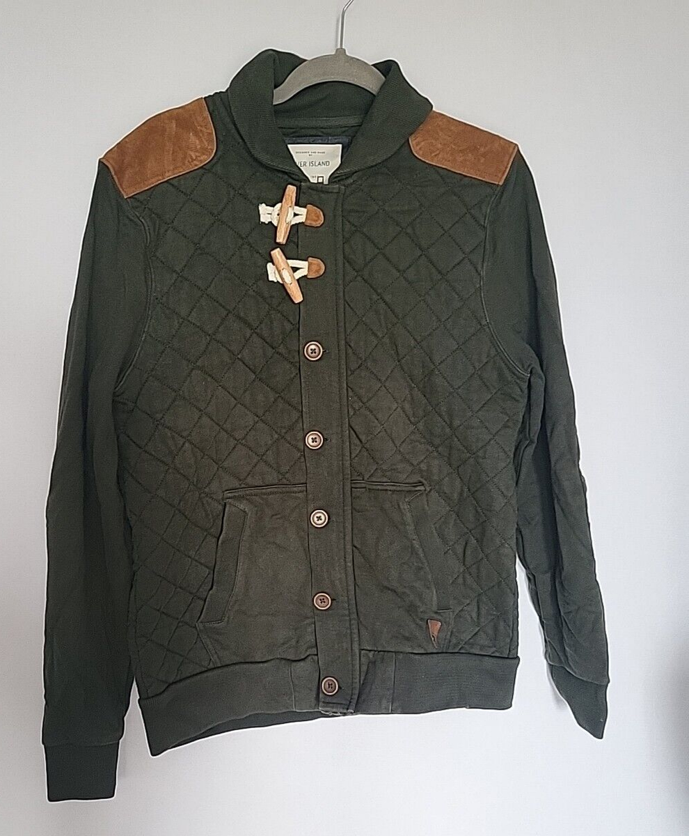 River Island Mens Jacket Jumper Size M Khaki Buttons Long Sleeved