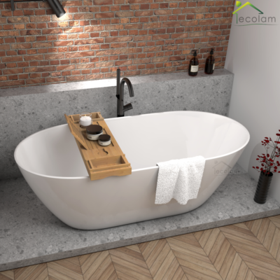 Freistehende Badewanne Standbadewanne Moya 160x70 cm Mineralguss + Ablage  Bambus | eBay.de