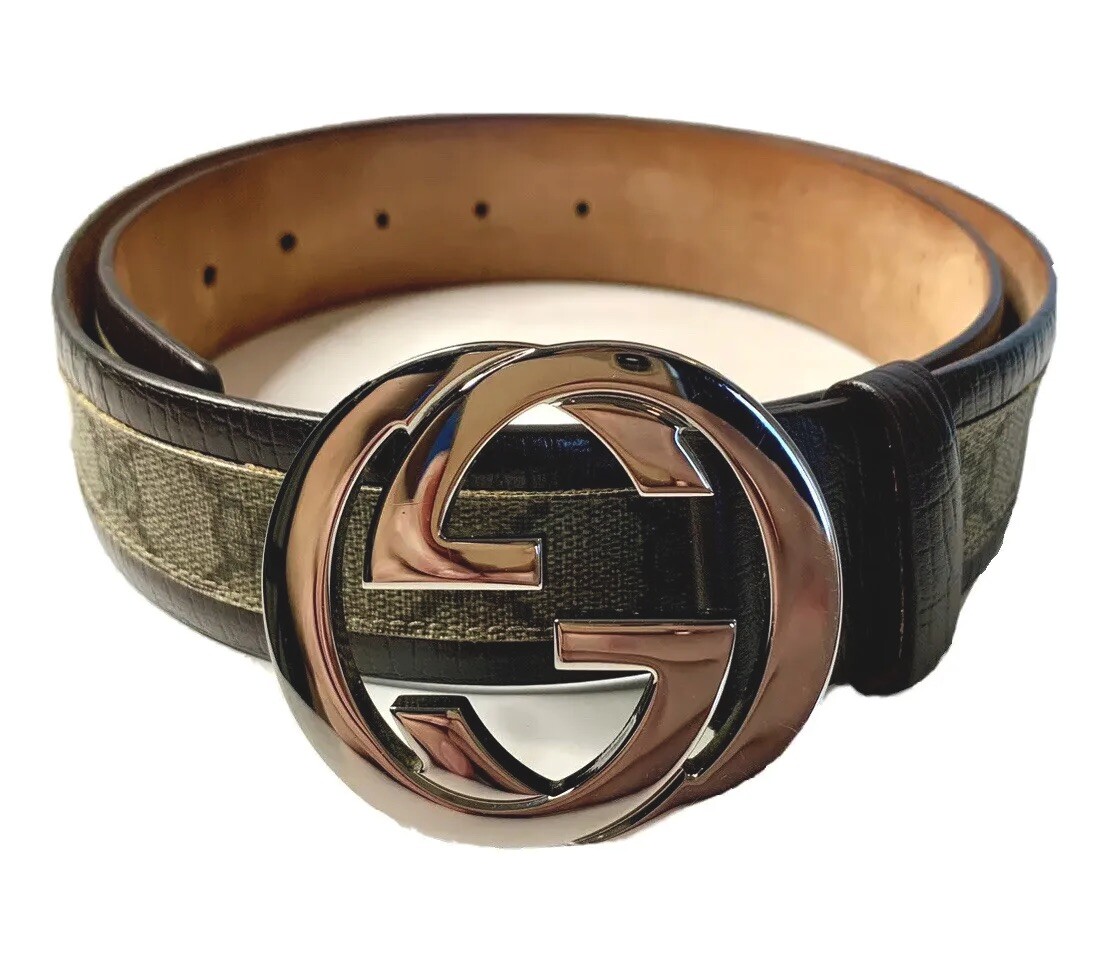 Rare GUCCI Belt Bag Strap Brown Silver Canvas Leather Metal Accessory 32-58\