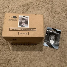 Lithium Button Cell Batteries CR2025 box of 48 packages of 2.  Total= 96 in box