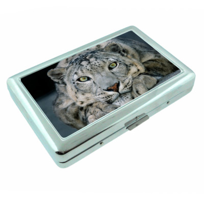 leopard cigarette case Snow Leopard Em1 Silver Metal Cigarette Case RFID Protection Wallet
