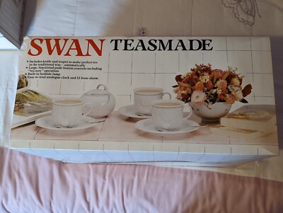 Swan Teasmade - Vintage Automatic Tea Maker Set with Clock - Sealed Box, unbenutzt 