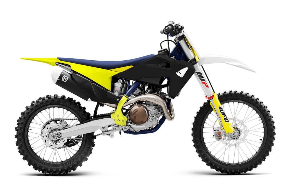 Carénage UFO Husqvarna TC FC 2019 2020 2021 kit plastique noir jaune blanc télescope