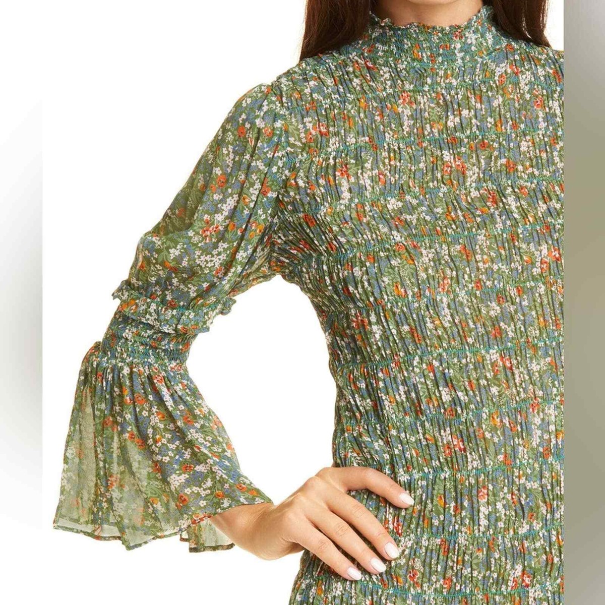 byTiMo Georgette Smocked Three-Quarter Sleeve Midi Green Garden Dress NEW  Size S | eBay