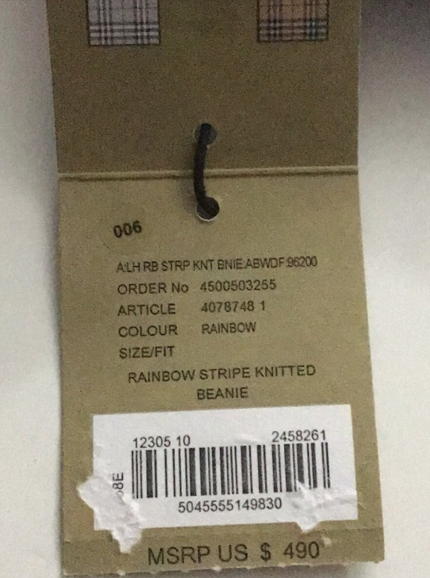 NWT Burberry $490 Wool/Cashmere Rainbow Striped Beanie  display picture 1